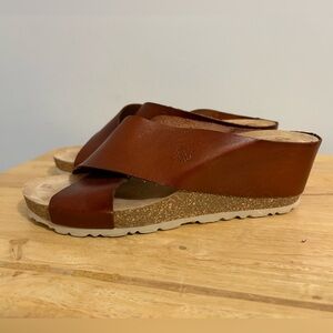 Yokono Sandals Womens 8 Canela Cross Strap Wedge Slide Brown Leather Casual